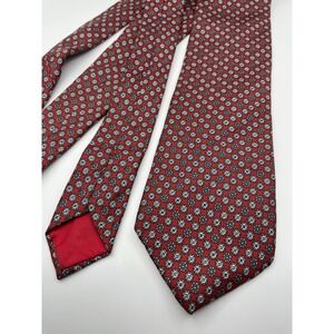 Henri Christian Mens Silk Tie Red Black White Geometric Medallion British Design